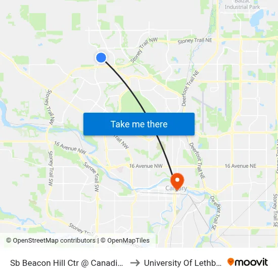 Sb Beacon Hill Ctr @ Canadian Tire to University Of Lethbridge map