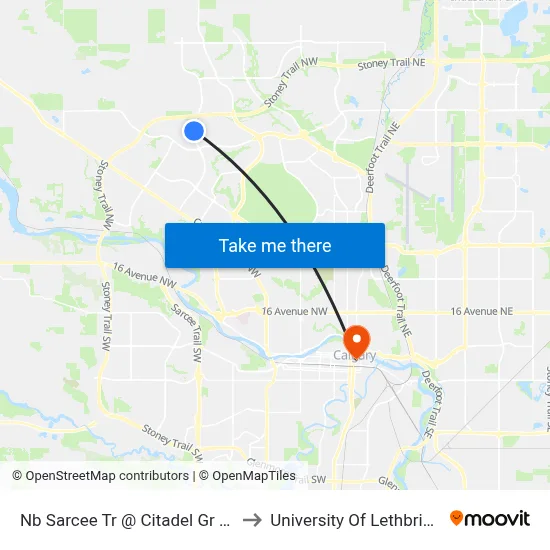 Nb Sarcee Tr @ Citadel Gr NW to University Of Lethbridge map