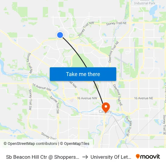 Sb Beacon Hill Ctr @ Shoppers Drug Mart to University Of Lethbridge map
