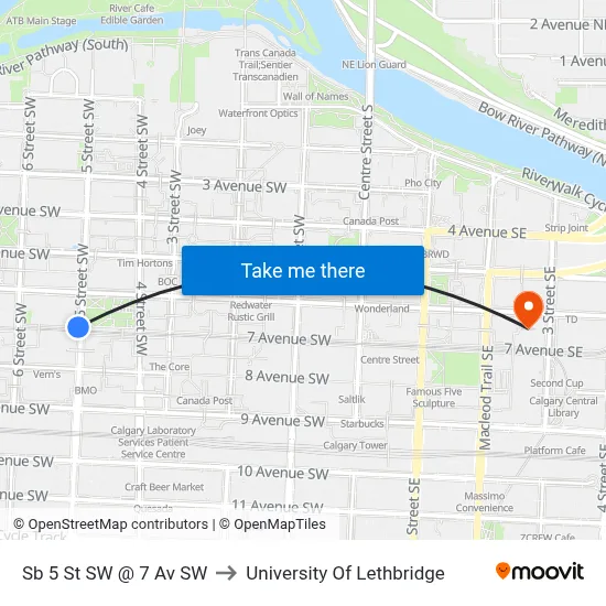 Sb 5 St SW @ 7 Av SW to University Of Lethbridge map