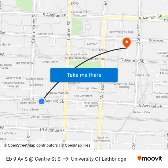 Eb 9 Av S @ Centre St S to University Of Lethbridge map