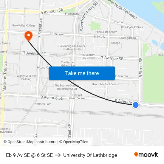 Eb 9 Av SE @ 6 St SE to University Of Lethbridge map