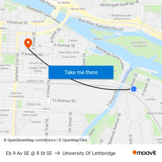 Eb 9 Av SE @ 8 St SE to University Of Lethbridge map