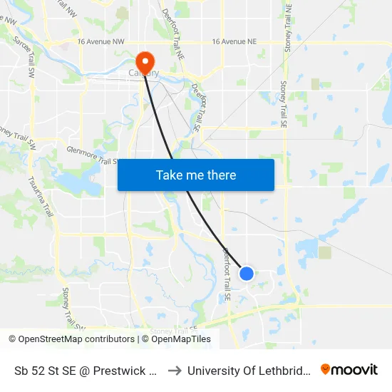 Sb 52 St SE @ Prestwick Ga to University Of Lethbridge map