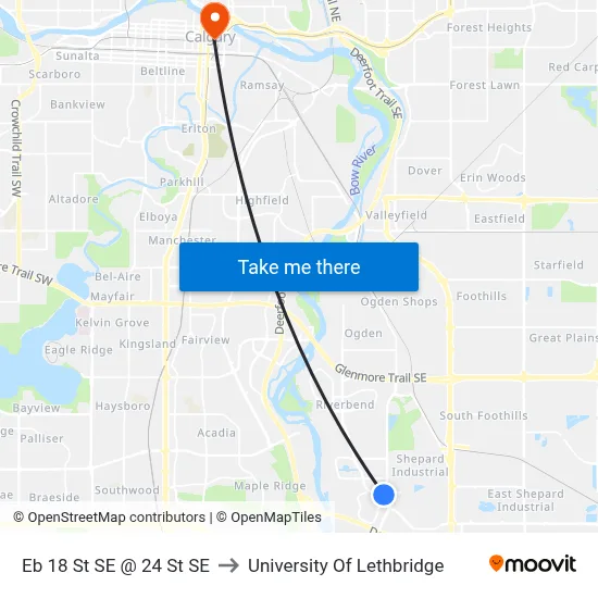 Eb 18 St SE @ 24 St SE to University Of Lethbridge map