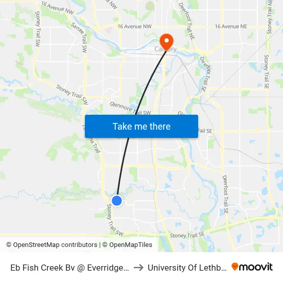 Eb  Fish Creek  Bv @ Everridge Dr SW to University Of Lethbridge map