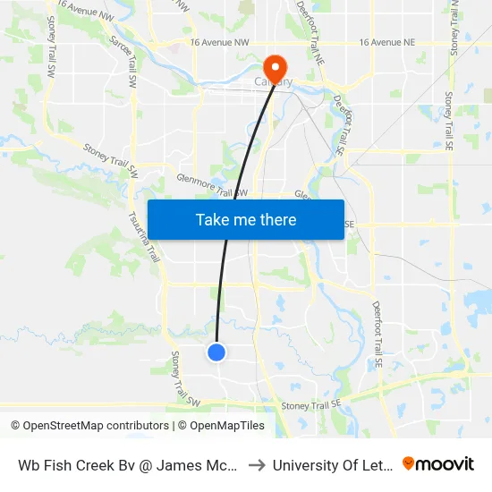 Wb Fish Creek Bv @ James Mckevitt  Rd SW to University Of Lethbridge map