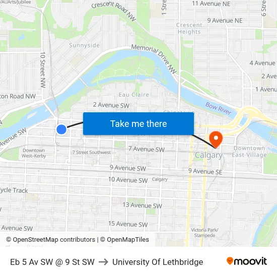 Eb 5 Av SW @ 9 St SW to University Of Lethbridge map