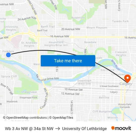Wb 3 Av NW @ 34a St NW to University Of Lethbridge map