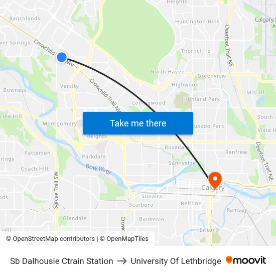 Sb Dalhousie Ctrain Station to University Of Lethbridge map
