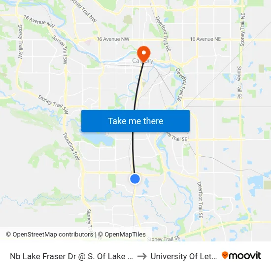 Nb Lake Fraser Dr @ S. Of Lake Fraser Gr SE to University Of Lethbridge map