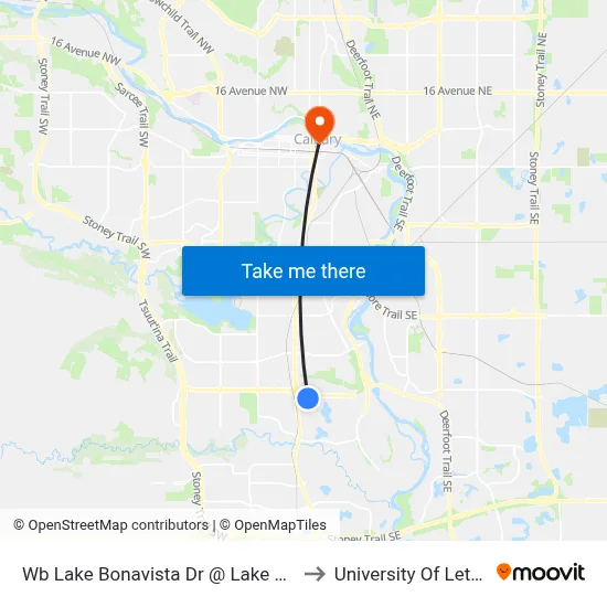 Wb Lake Bonavista Dr @ Lake Rosen Cr SE to University Of Lethbridge map