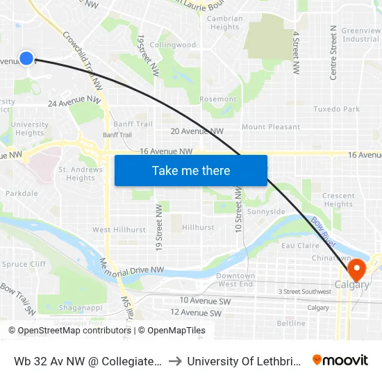 Wb 32 Av NW @ Collegiate Bv to University Of Lethbridge map