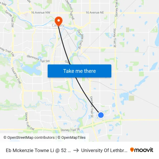 Eb Mckenzie Towne Li @ 52 St SE to University Of Lethbridge map