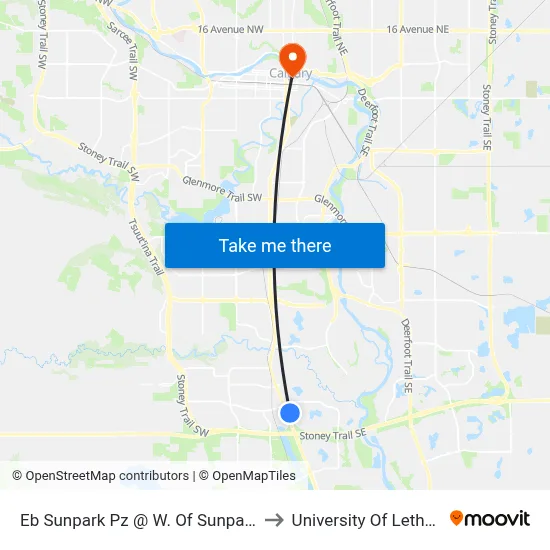 Eb Sunpark Pz @ W. Of Sunpark Dr SE to University Of Lethbridge map