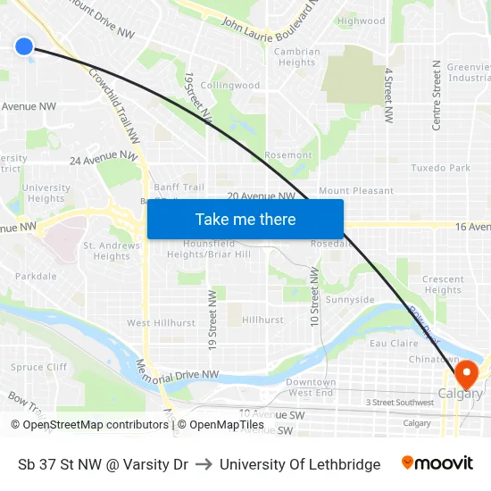 Sb 37 St NW @ Varsity Dr to University Of Lethbridge map