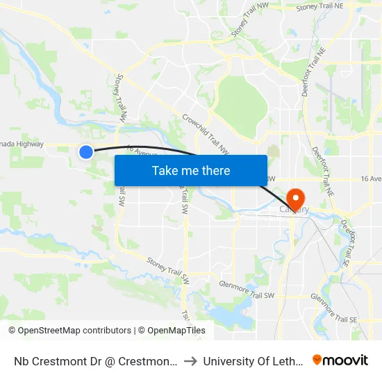 Nb Crestmont  Dr @ Crestmont Wy SW to University Of Lethbridge map