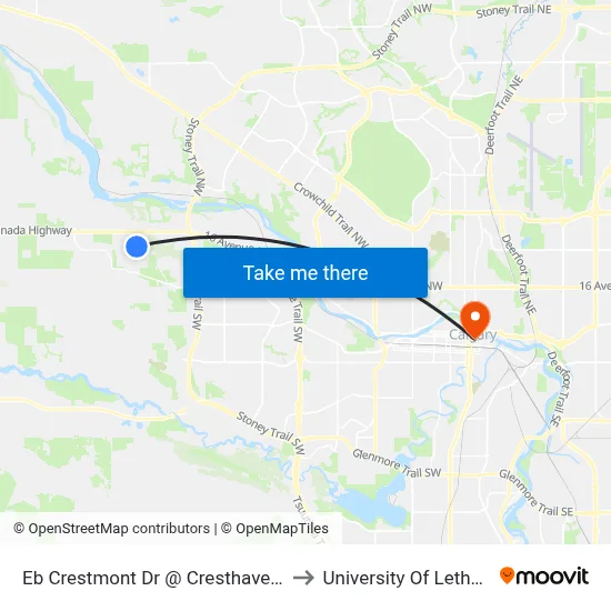 Eb Crestmont Dr @ Cresthaven Ri SW to University Of Lethbridge map