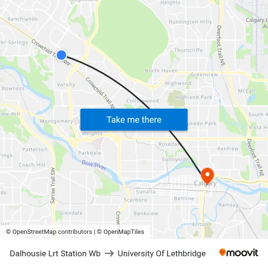 Dalhousie Lrt Station Wb to University Of Lethbridge map