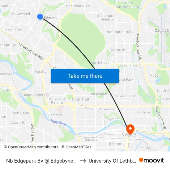Nb Edgepark Bv @ Edgebyne Cr NW to University Of Lethbridge map
