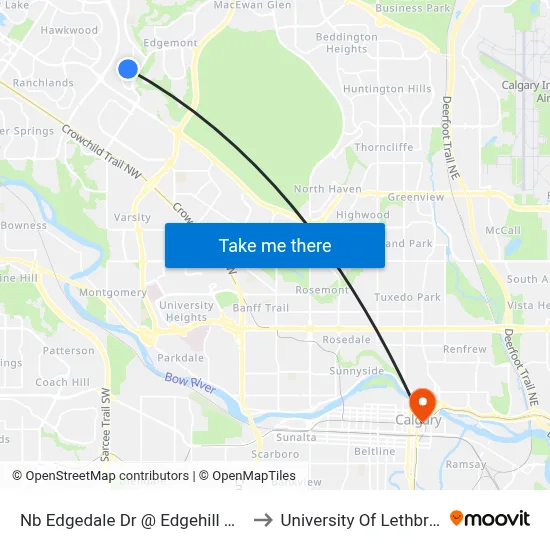 Nb Edgedale Dr @ Edgehill Dr NW to University Of Lethbridge map