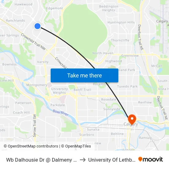 Wb Dalhousie Dr @ Dalmeny Ga NW to University Of Lethbridge map