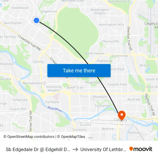 Sb Edgedale Dr @ Edgehill Dr NW to University Of Lethbridge map
