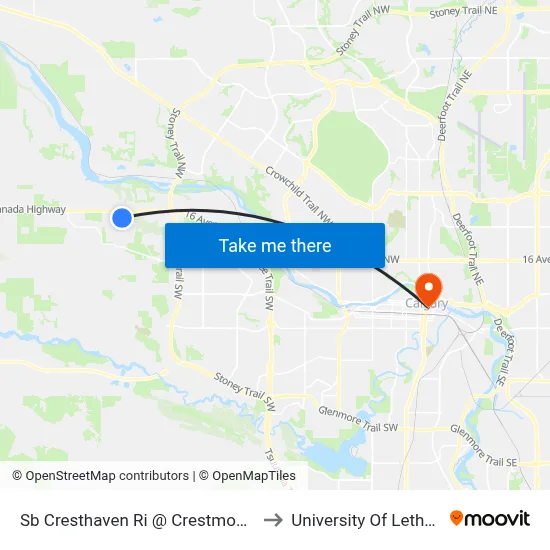 Sb Cresthaven Ri @ Crestmont Bv SW to University Of Lethbridge map