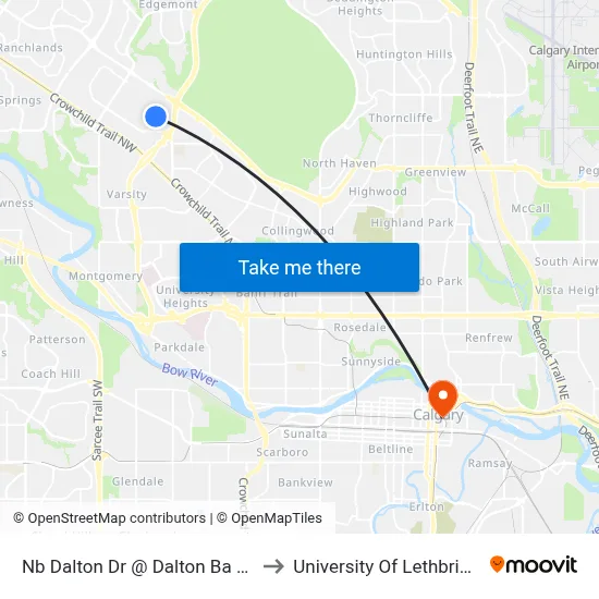 Nb Dalton Dr @ Dalton Ba NW to University Of Lethbridge map