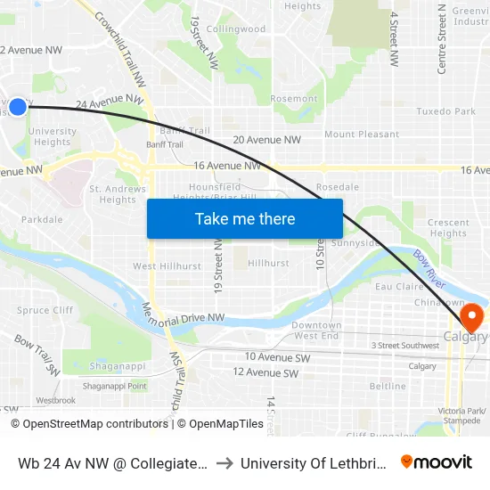 Wb 24 Av NW @ Collegiate Rd to University Of Lethbridge map