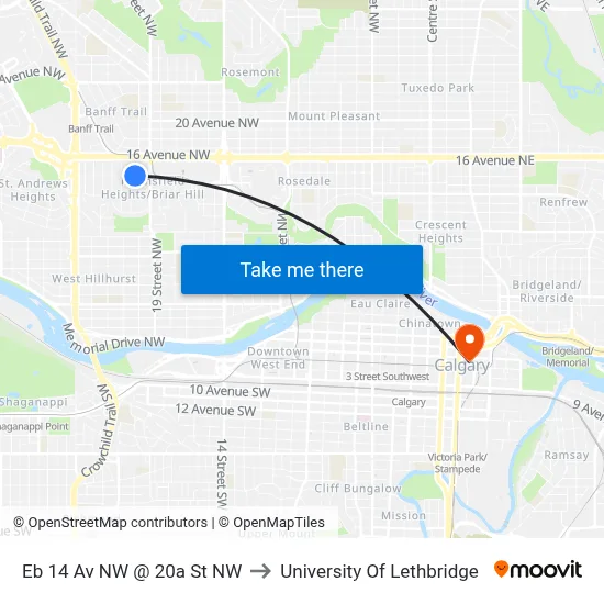 Eb 14 Av NW @ 20a St NW to University Of Lethbridge map