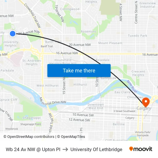 Wb 24 Av NW @ Upton Pl to University Of Lethbridge map