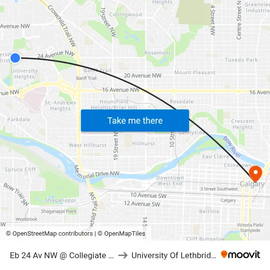 Eb 24 Av NW @ Collegiate Rd to University Of Lethbridge map