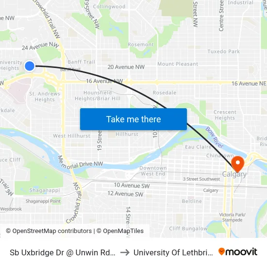 Sb Uxbridge Dr @ Unwin Rd NW to University Of Lethbridge map