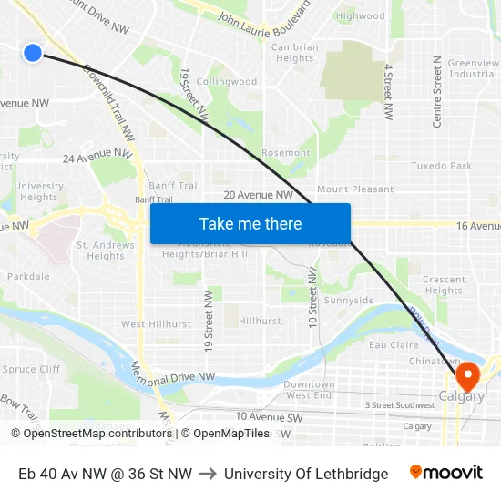 Eb 40 Av NW @ 36 St NW to University Of Lethbridge map