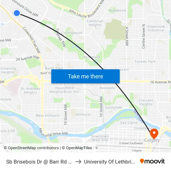 Sb Brisebois Dr @ Barr Rd NW to University Of Lethbridge map