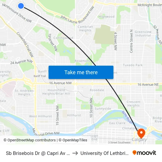 Sb Brisebois Dr @ Capri Av NW to University Of Lethbridge map
