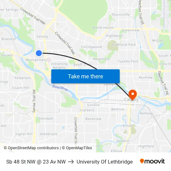 Sb 48 St NW @ 23 Av NW to University Of Lethbridge map