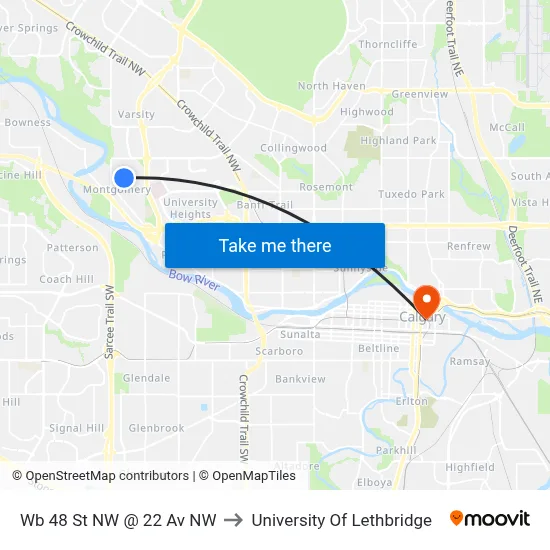 Wb 48 St NW @ 22 Av NW to University Of Lethbridge map