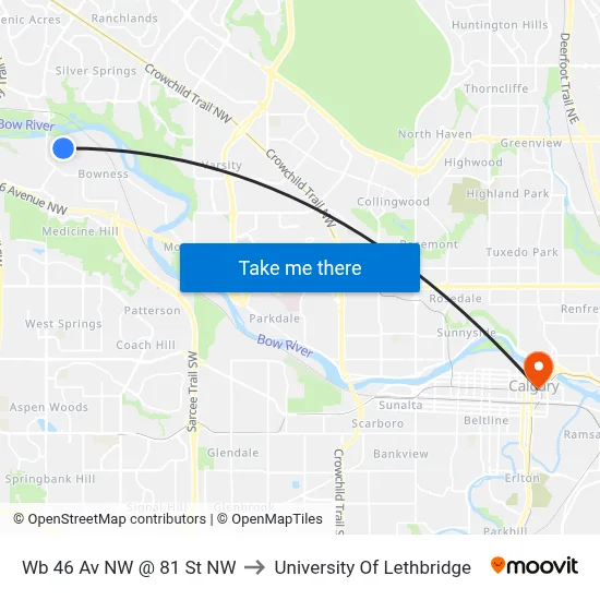 Wb 46 Av NW @ 81 St NW to University Of Lethbridge map