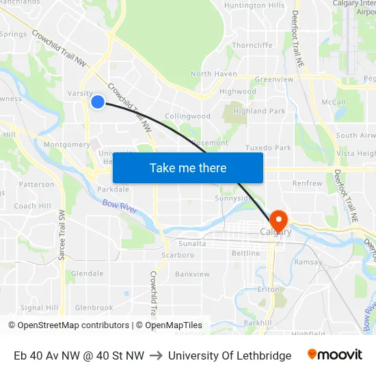 Eb 40 Av NW @ 40 St NW to University Of Lethbridge map