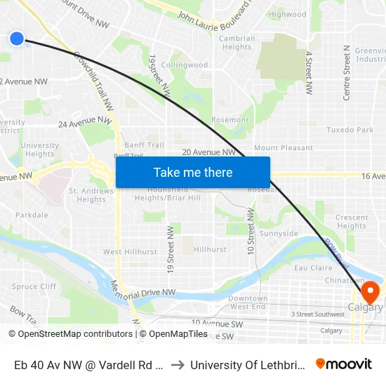 Eb 40 Av NW @ Vardell Rd NW to University Of Lethbridge map