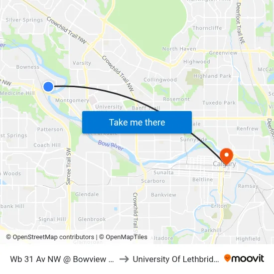 Wb 31 Av NW @ Bowview Rd to University Of Lethbridge map