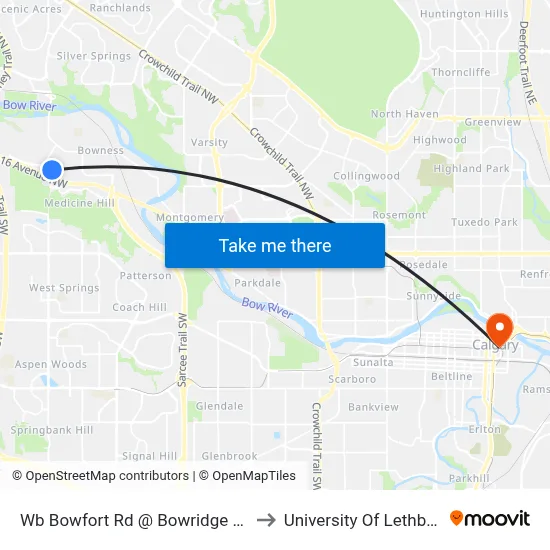 Wb Bowfort Rd @ Bowridge Dr NW to University Of Lethbridge map