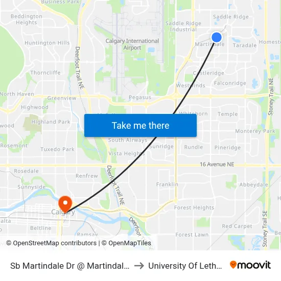 Sb Martindale Dr @ Martindale Bv NE to University Of Lethbridge map
