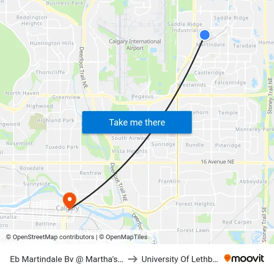 Eb Martindale Bv @ Martha's Cl NE to University Of Lethbridge map