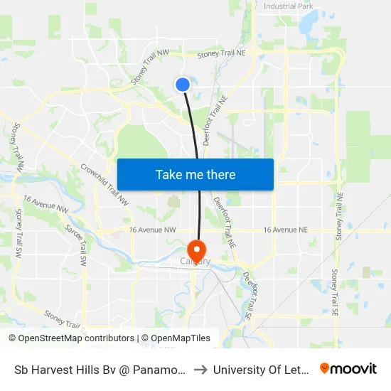 Sb Harvest Hills Bv @ Panamount Ga NW to University Of Lethbridge map