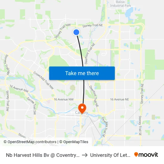 Nb Harvest Hills Bv @ Coventry Hills Dr NE to University Of Lethbridge map