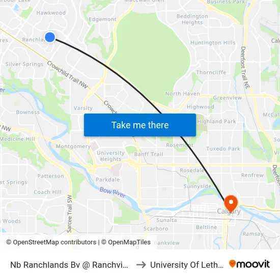 Nb Ranchlands Bv @ Ranchview Dr NW to University Of Lethbridge map