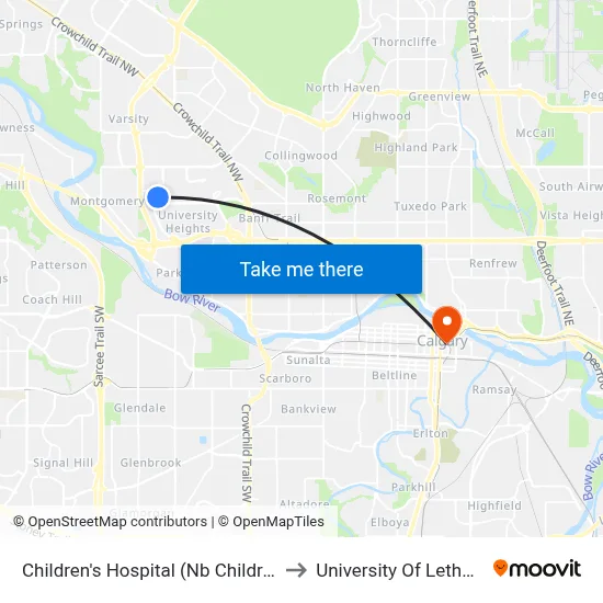 Children's Hospital (Nb Childrens Dr) to University Of Lethbridge map
